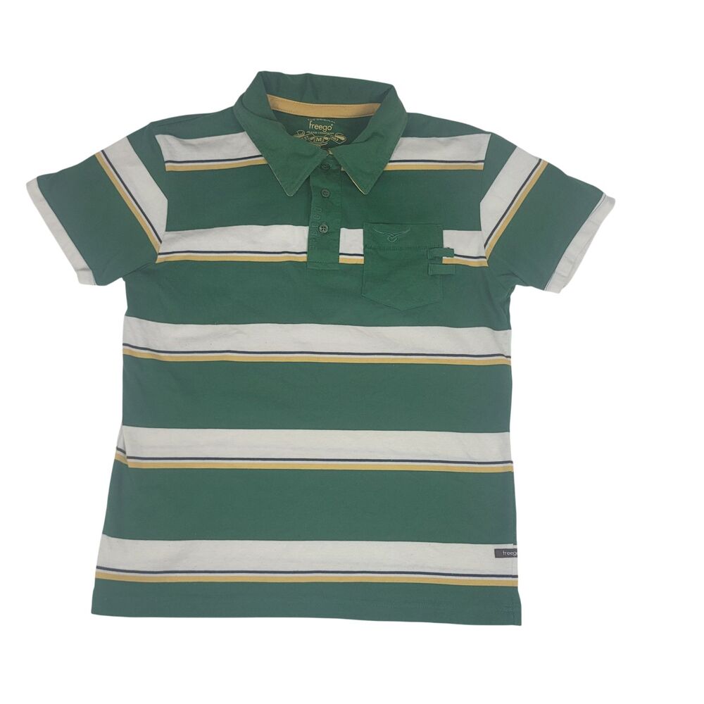 Vintage Freego Polo Shirt Men's M Green Yellow Blue Striped 90s Colorblock